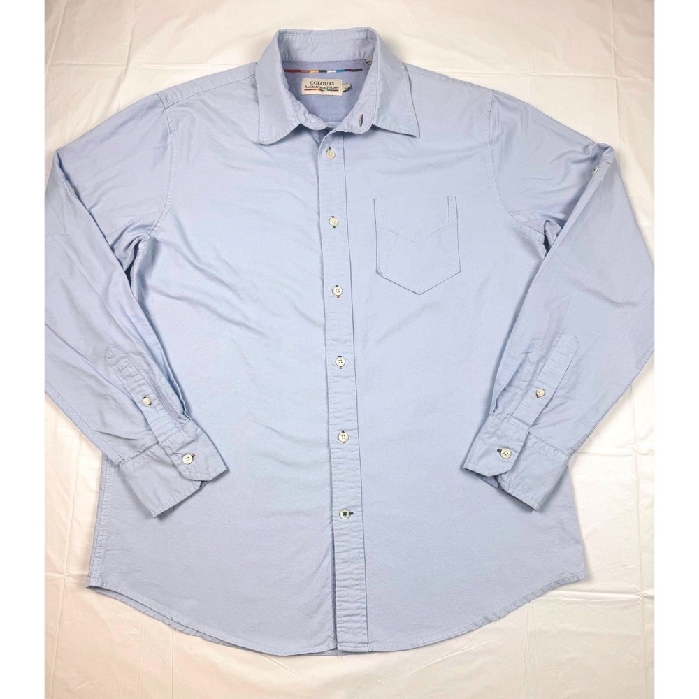 Colours Alexander Julian Mens Blue Cotton Button Down Shirt Large Casual